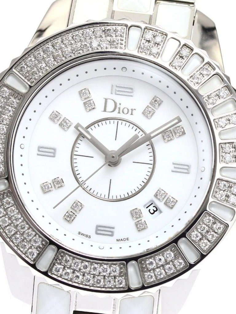 Dior Crystal Cd113118 Diamond Bezel White Dial Quartz Ladies Watch904961
